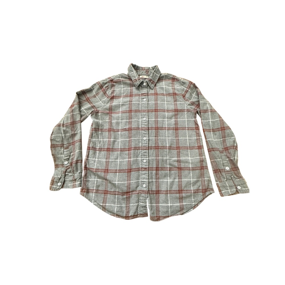 Faherty Womens Grey Red Plaid Flannel Button Down Shirt Size Medium 100% Cotton